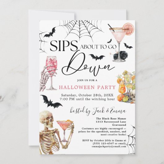 Cocktails Night Sips About to Go Down Halloween 招待状 (正面)