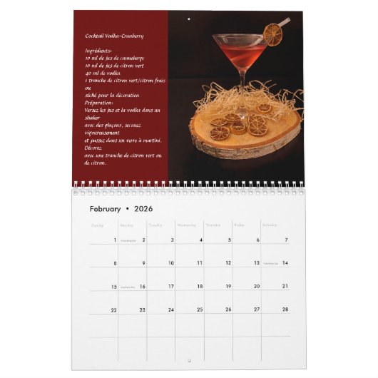 Cocktails rouges Fascination カレンダー (2月 2026)