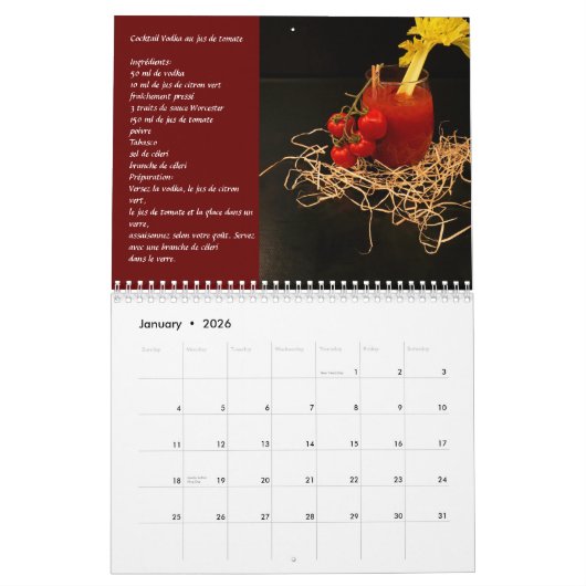 Cocktails rouges Fascination カレンダー (1月 2026)