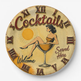 Cocktails Served Here Vintage Pin-Up Martini Bar D ペーパープレート