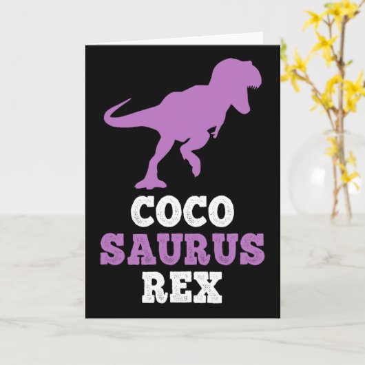 Coco-saurus Rex Dino Dinosaur Cocosaurus Funny  カード (黄色い花)
