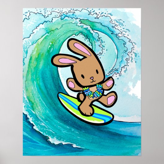 Coco the Hawaiian Surfing Bunny Wall Hanging ポスター (正面)