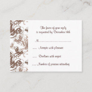 CocoaとTaupe Deco Swirl RSVP応答カード エンクロージャーカード