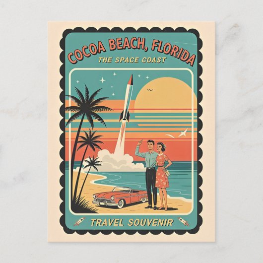 Cocoa Beach FL – Space Coast Retro 1950s  ポストカード (正面)