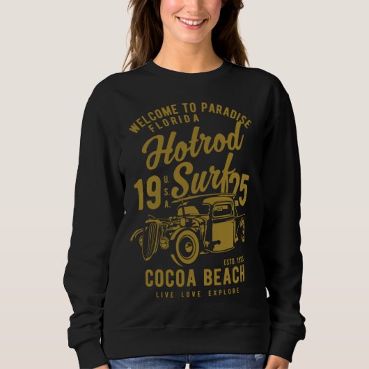 Cocoa Beach Florida Retro Hotrod Surf 1 スウェットシャツ (正面)