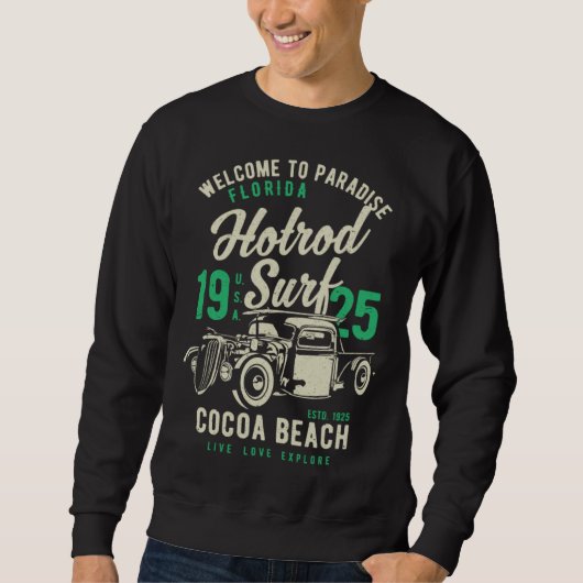 Cocoa Beach Florida Retro Hotrod Surf Distressed スウェットシャツ (正面)