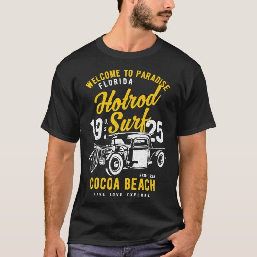 Cocoa Beach Florida Retro Hotrod Surf Distressed   Tシャツ (正面)