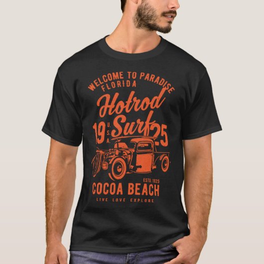 Cocoa Beach Florida Retro Hotrod Surf Distressed   Tシャツ (正面)