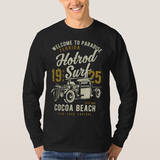 Cocoa Beach Florida Retro Hotrod Surf Distressed   Tシャツ (正面)