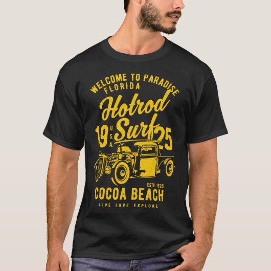 Cocoa Beach Florida Retro Hotrod Surf Distressed   Tシャツ (正面)