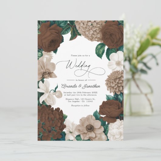 Cocoa Bean, Mushroom Taupe & Vanilla Cream Wedding 招待状 (スタンド正面)