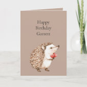 Cocoa Brown Cream Red Hearts Hedgehog Birthday カード (正面)