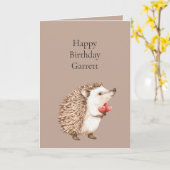 Cocoa Brown Cream Red Hearts Hedgehog Birthday カード (黄色い花)