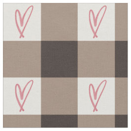 Cocoa Brown Heart Gingham Combed Cotton Fabric ファブリック