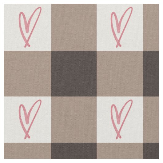 Cocoa Brown Heart Gingham Combed Cotton Fabric ファブリック (クローズアップ)