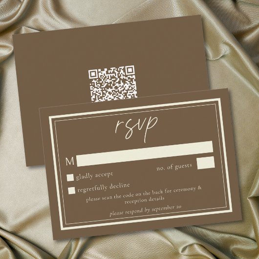 Cocoa Brown Minimalist Frame Wedding QR Code 出欠カード