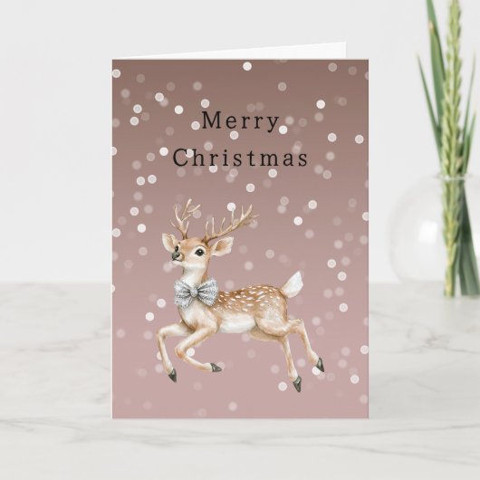 Cocoa Brown Ombre White Confetti Deer Christmas カード (正面)