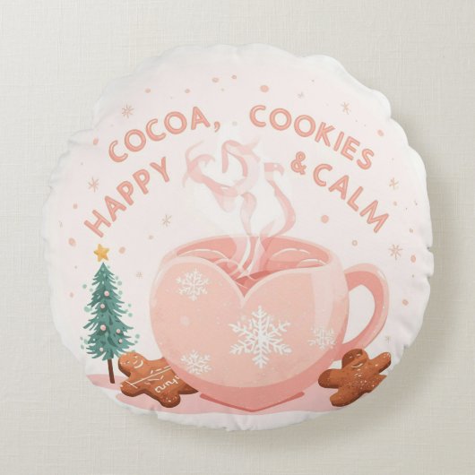 Cocoa, Cookies & Calm – Pastel Christmas CoT-Shirt ラウンドクッション (正面)