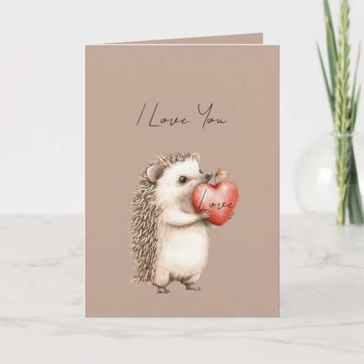 Cocoa Cream Brown Hedgehog Heart Love カード (正面)