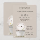 Cocoa Cream Hedgehog Daisy Flower Bucket Birthday 招待状 (正面/裏面)
