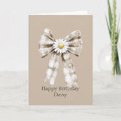 Cocoa Cream White Bow Daisy Flower Birthday カード (正面)