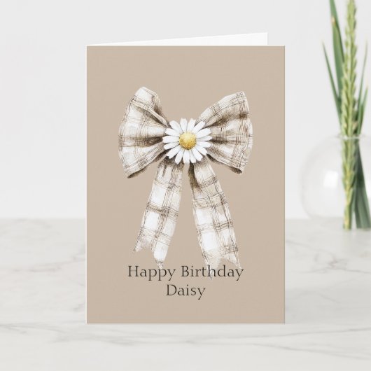 Cocoa Cream White Bow Daisy Flower Birthday カード (正面)
