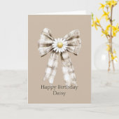 Cocoa Cream White Bow Daisy Flower Birthday カード (黄色い花)