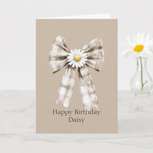 Cocoa Cream White Bow Daisy Flower Birthday カード (小さな植物)