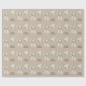 Cocoa Cream White Bow Daisy Flower Birthday ラッピングペーパー (フラット)