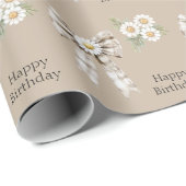 Cocoa Cream White Bow Daisy Flower Birthday ラッピングペーパー (ロールコーナー)