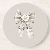 Cocoa Cream White Bow Daisy Flowers   コースター (正面)