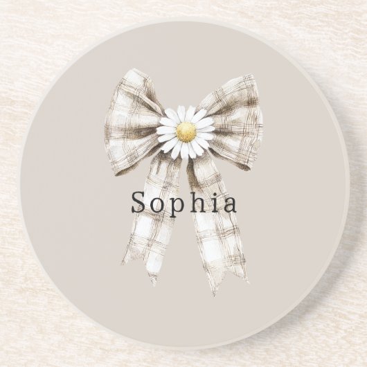 Cocoa Cream White Bow Daisy Flowers   コースター (正面)
