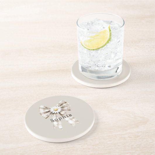 Cocoa Cream White Bow Daisy Flowers   コースター (側面)