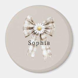Cocoa Cream White Bow Daisy Flowers   マグネット