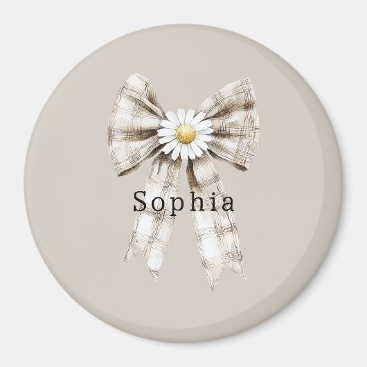 Cocoa Cream White Bow Daisy Flowers   マグネット (正面)