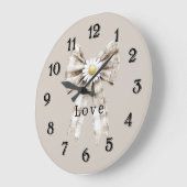 Cocoa Cream White Bow Daisy Flowers   ラージ壁時計 (傾斜)