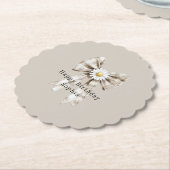 Cocoa Cream White Bow Daisy Flowers Birthday   ペーパーコースター (アングル)