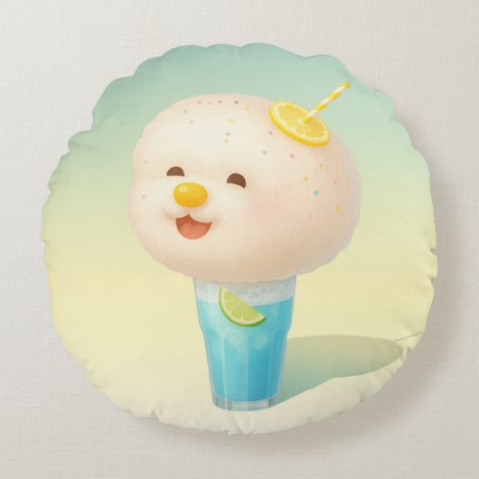 Cocoa Marshmallow: Smiling Bichon Hot Chocolate ラウンドクッション (正面)