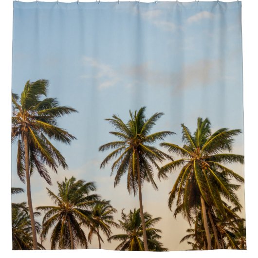 Coconut trees under cloudy sky in the morning シャワーカーテン (正面)