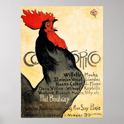 COCORICO 1899 Cockerel Rooster Chicken by Steinlen ポスター (正面)