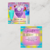 Coctail Pub Wine Restaurant Logoホログラフィックドリンク スクエア名刺 (正面/裏面)