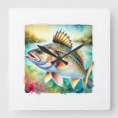 Cod Fish 190724AREF127 - Watercolor スクエア壁時計 (正面)