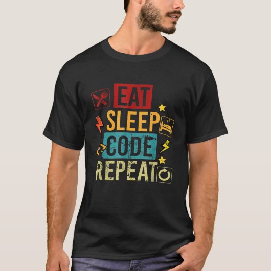 Code 食べ Sleep Programming Computer Science Tシャツ (正面)