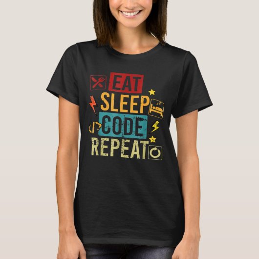 Code 食べ Sleep Programming Computer Science Tシャツ (正面)