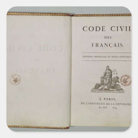 Code Civil、タイトルページで開く， 1804 スクエアシール (正面)