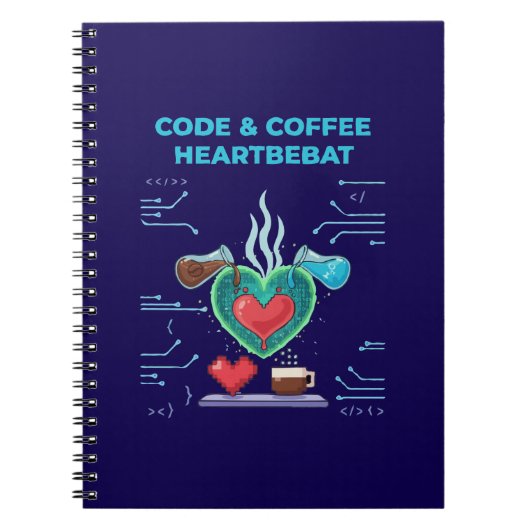 Code & Coffee Heartbeat | おもしろいギークプログラマー ノートブック (正面)
