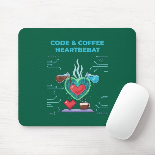 Code & Coffee Heartbeat | おもしろいギークプログラマー マウスパッド (マウス)