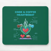 Code & Coffee Heartbeat | おもしろいギークプログラマー マウスパッド (正面)