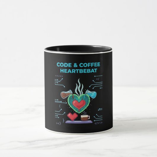 Code & Coffee Heartbeat | 面白いギークプログラマー マグカップ (中央)