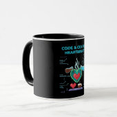 Code & Coffee Heartbeat | 面白いギークプログラマー マグカップ (正面左)
